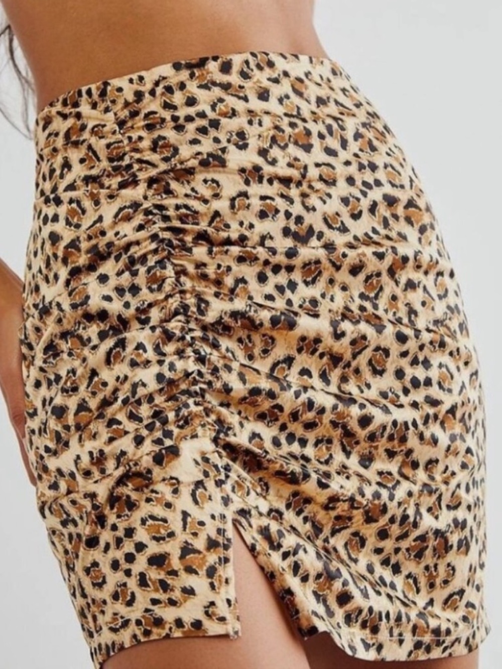 NWT Free People Satin Mini Skirt Ruched Cheetah Print Avas Mini Skirt